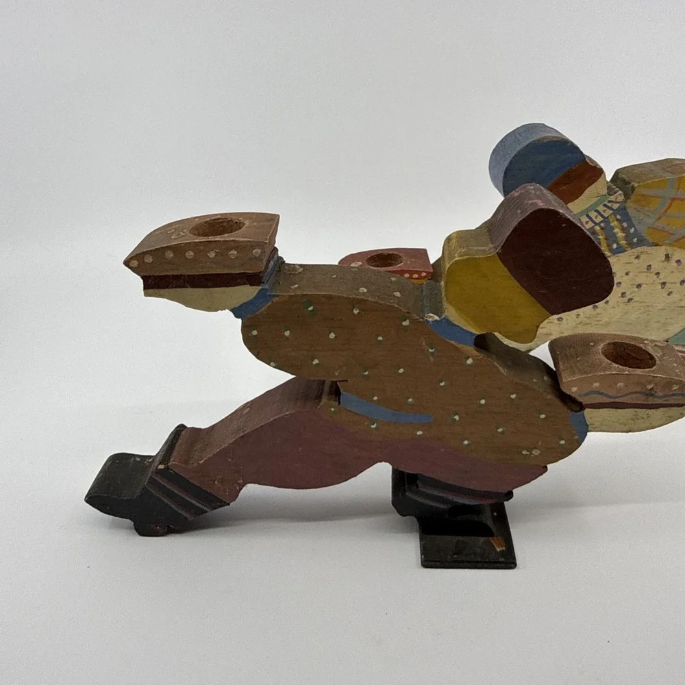 Vintage Pair of Folk Art Wooden Jumping People‎ Candle Stick Holders 6